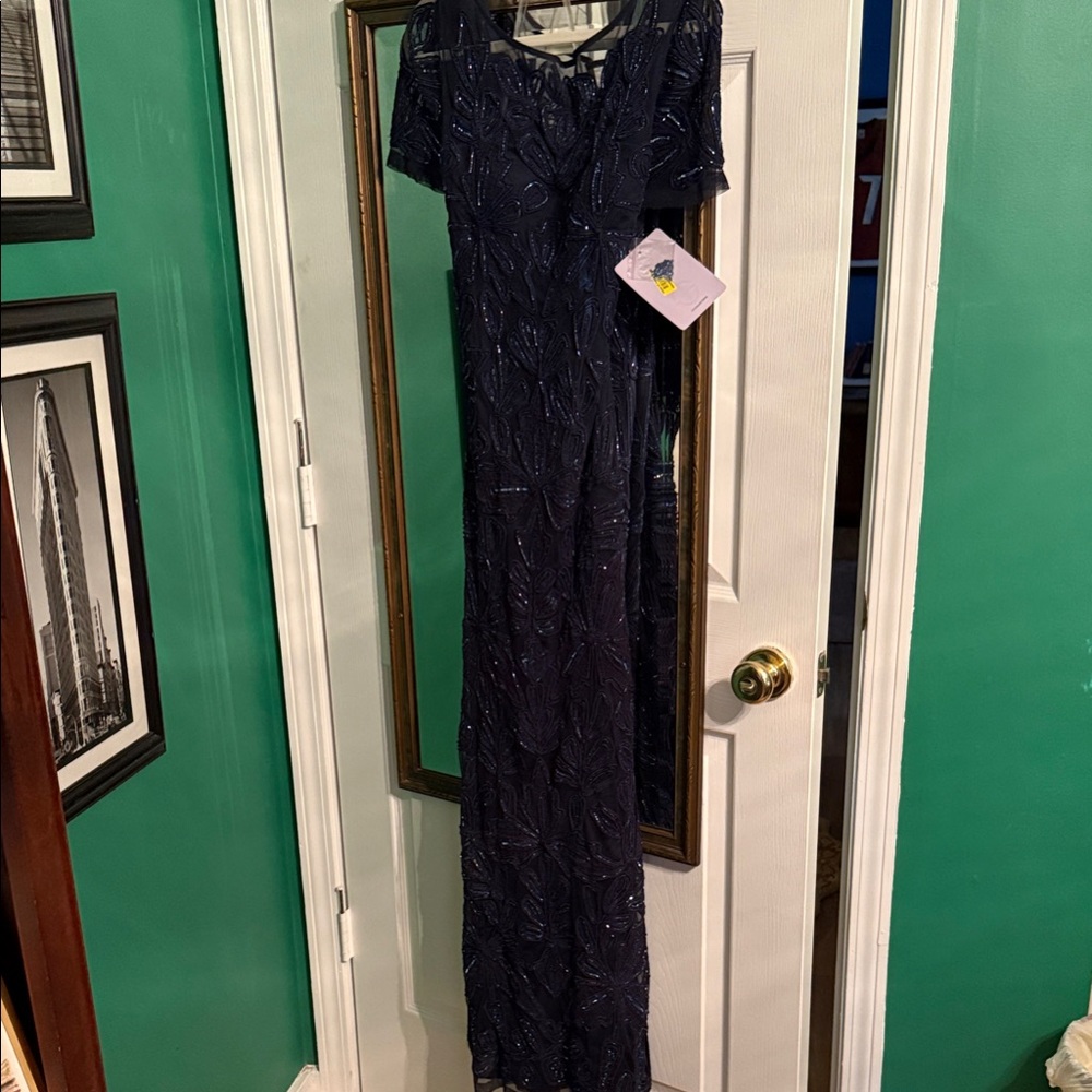 NWT JS Collection Elegant Navy Blue Evening Gown Size 8